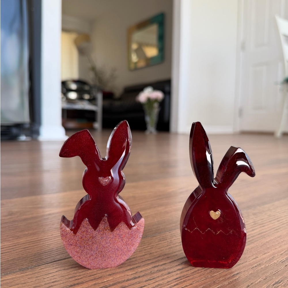 Handmade Resin Bunny Set • Red Glitter Aesthetic